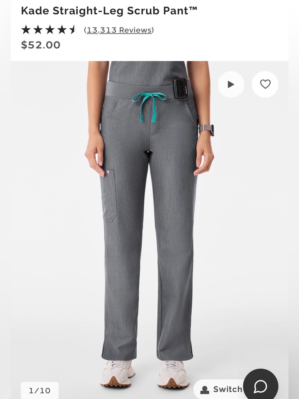 FIGS Technical Collection Kade Straight-Leg Scrub Pants, Gray w/Teal Drawstring